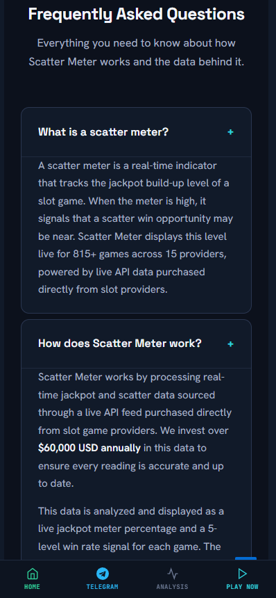 ScatterMeter.com FAQ making API and coverage claims